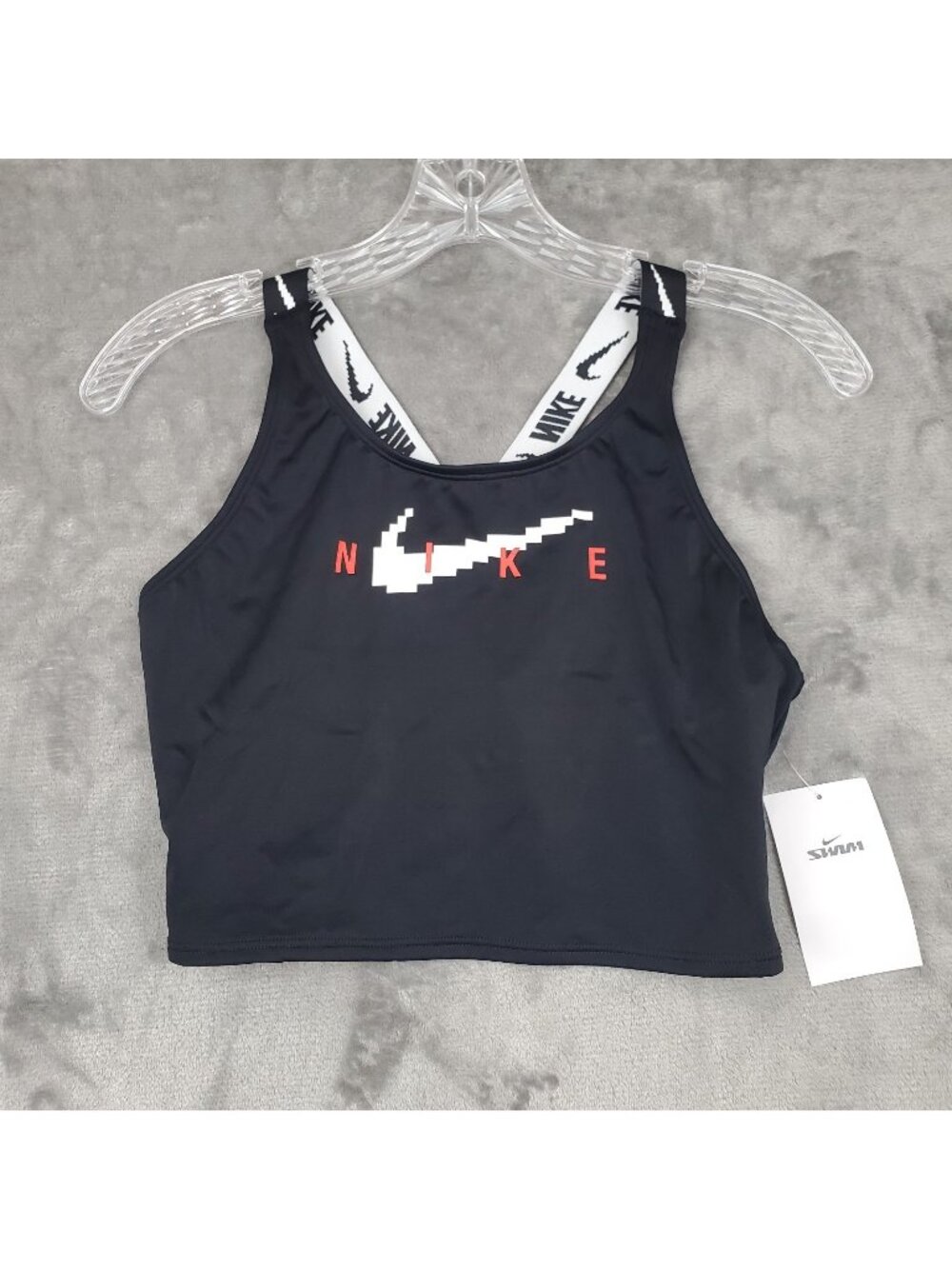 Nike Swim Sports Bra Crop Top Girls Youth XL Black Logo New Gym Practice